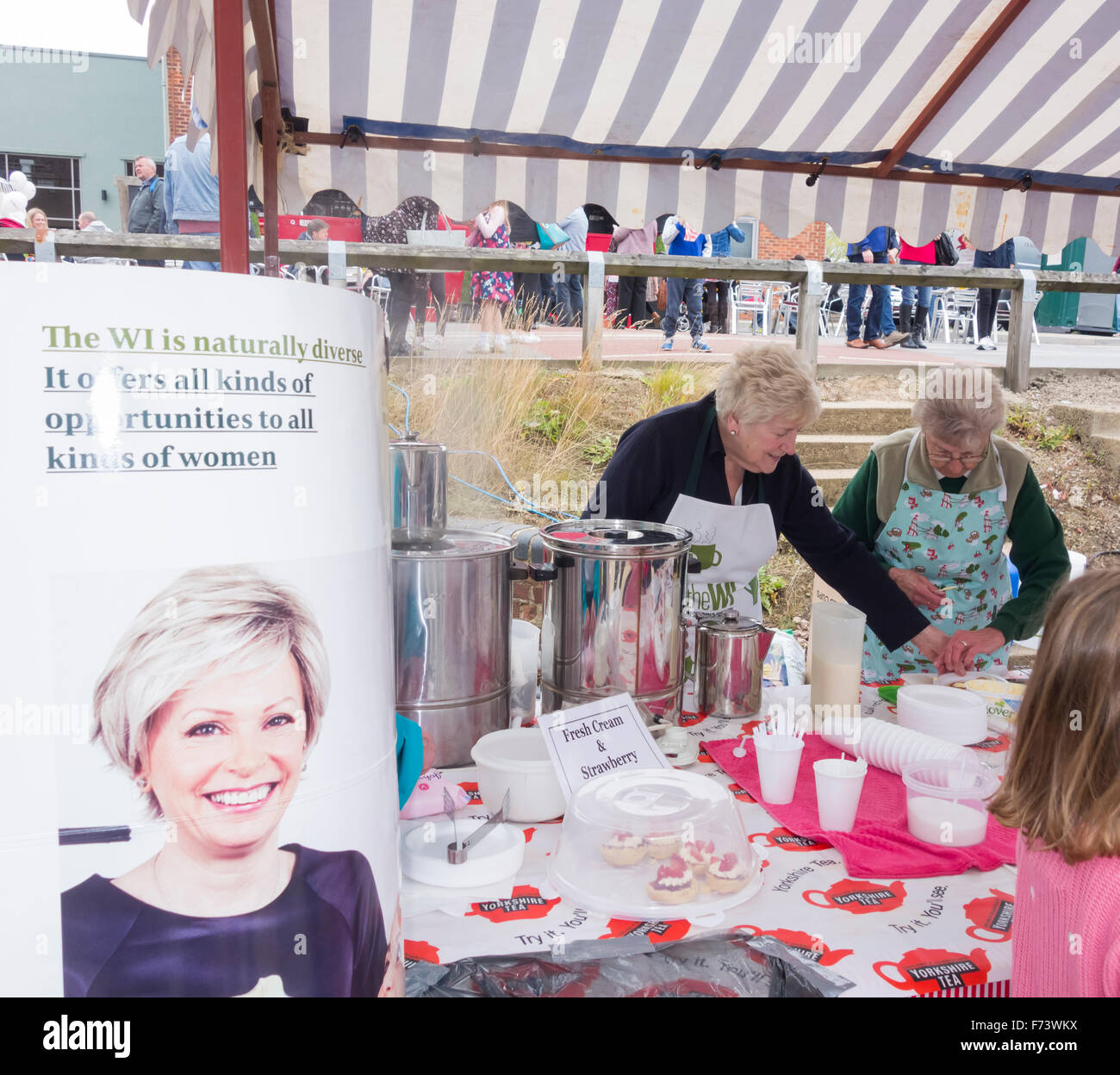 Women`s Institute stall selling cakes, scones, and tea at Festival of Thrift. UK Stock Photo